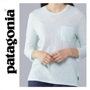 PATAGONIA Women's Top Front Pocket 3/4 Sleeve In Aqua Size Small
